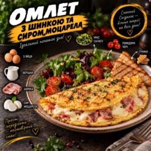 Омлет з шинкою та сиром Моцарела