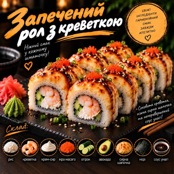 Запечений рол з креветкою