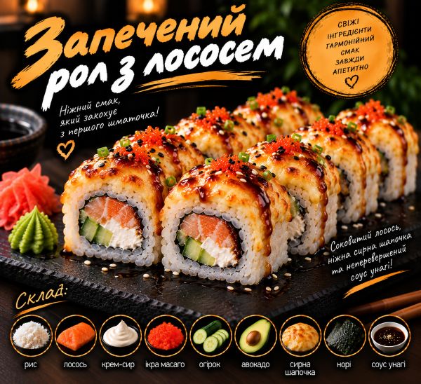 Запечений рол з лососем