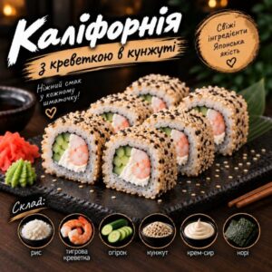Каліфорнія з креветкою в кунжуті