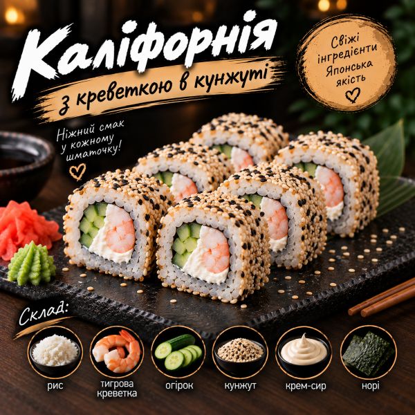 Каліфорнія з креветкою в кунжуті